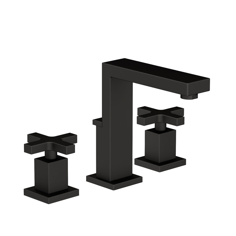 Skylar Widespread Bathroom Faucet with Drain Assembly, Cross Handle, Flat Black