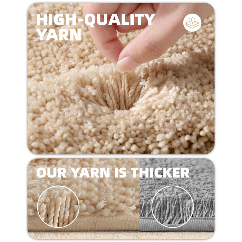 Amijan Non-Slip Bath Rug, 16"W x 24"L, Khaki