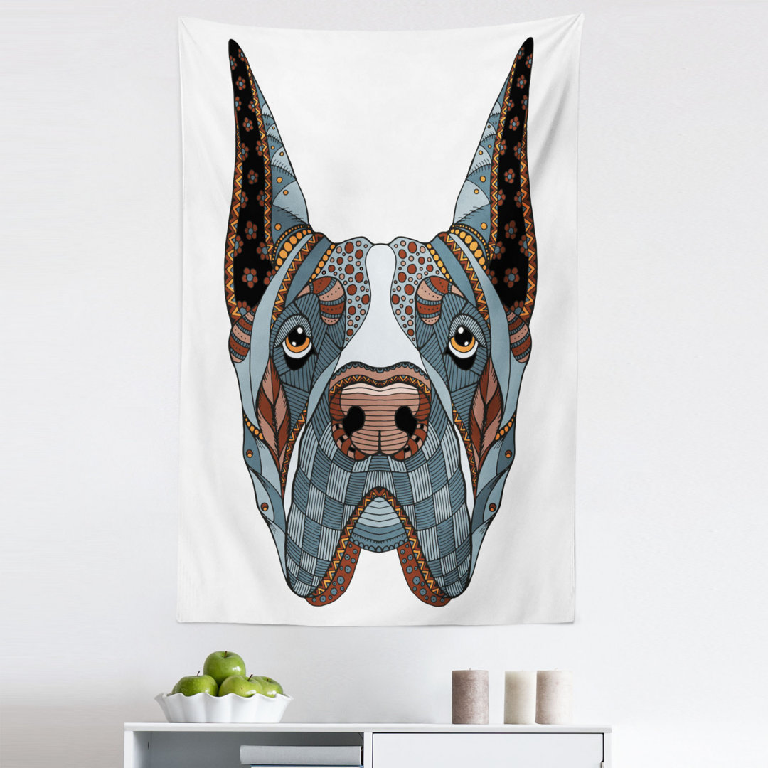 Floral Zentangle Inspired Ornamental Illustration of Abstract Dog Head Wall Hanging