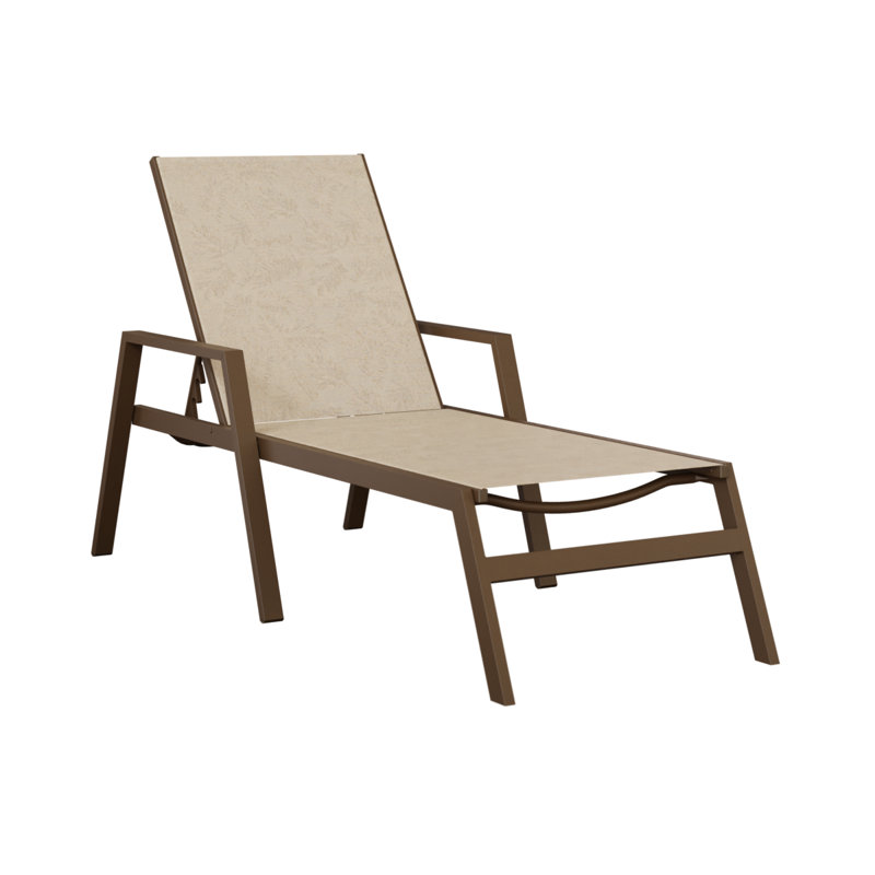 Berlin Gardens Vida Mesquite Wood Vein Aluminum Chaise Lounge With Tropic Foliage Sling Fabric, Mesquite Wood Vein