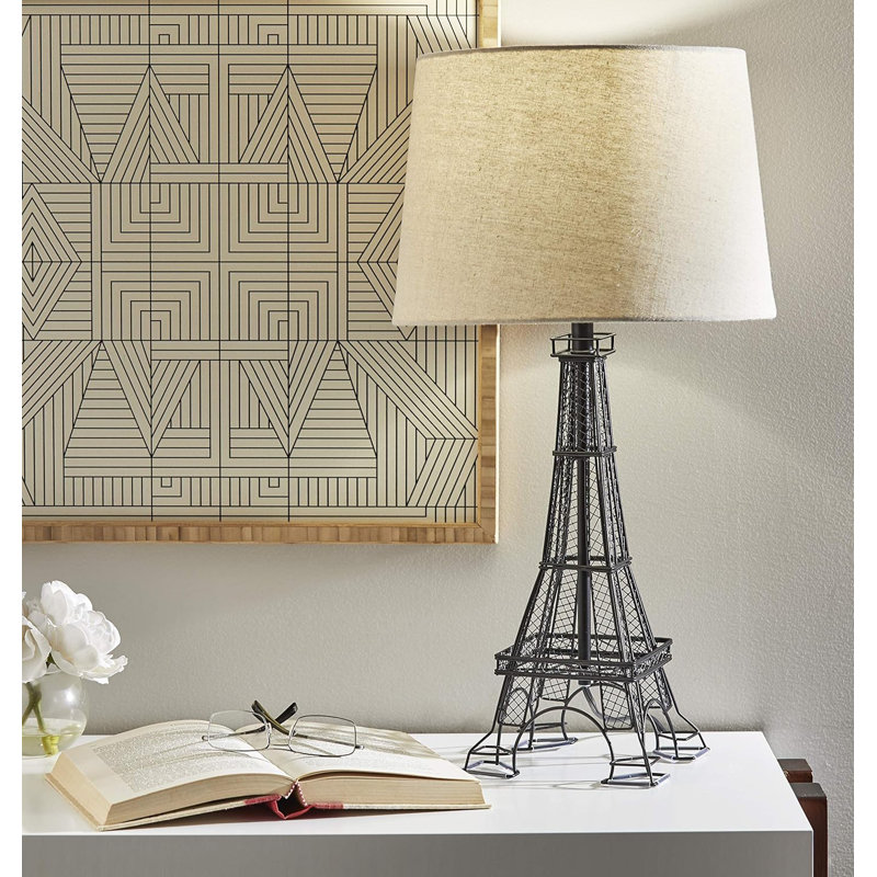 Eiffel Tower Desk Lamp, White Fabric Lampshade, 3D Relief Design
