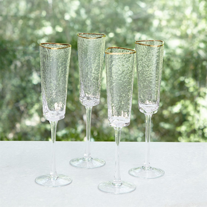 Hammered Champagne Glass-Clear w/Gold Rim