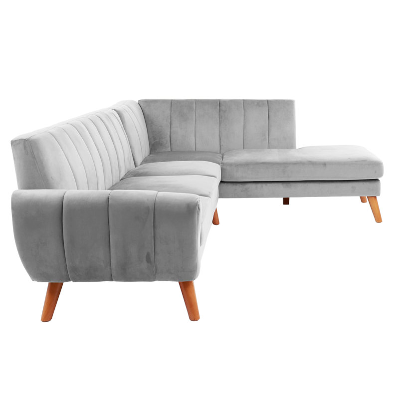 Velvet L-Shaped Sectional Right Hand Facing, Light Gray Velvet