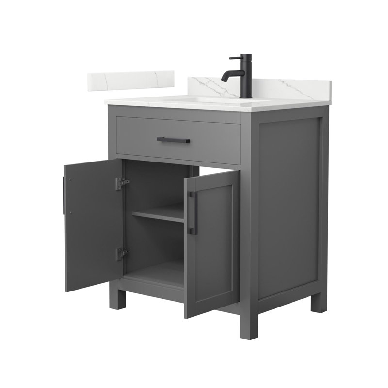 Beckett 30" Freestanding Single Bathroom Vanity with Quartz Top, Dark Gray, Matte Black, Giotto Quartz