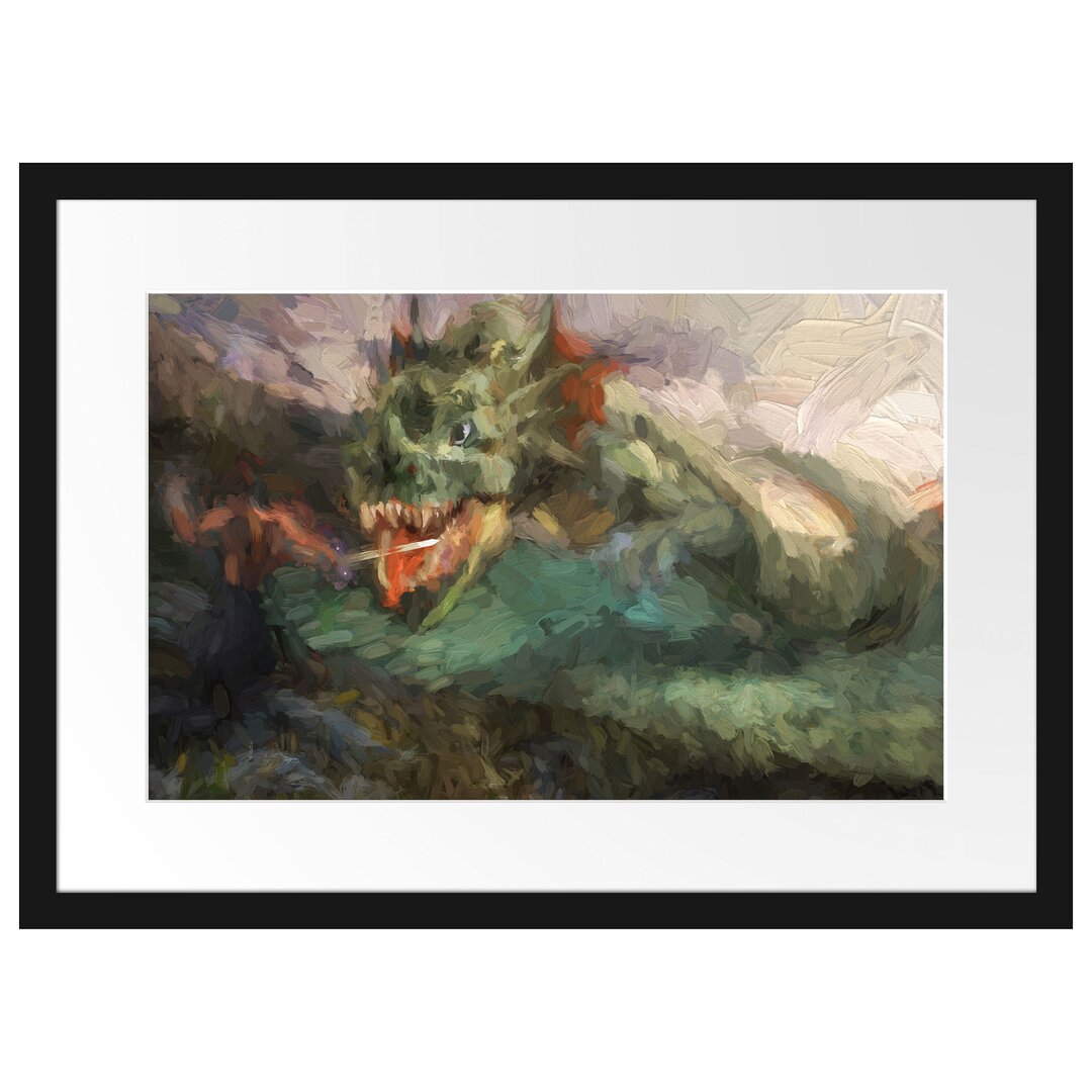 Dragon Fights Warriors Gerahmtes Fotokunstdruck Poster