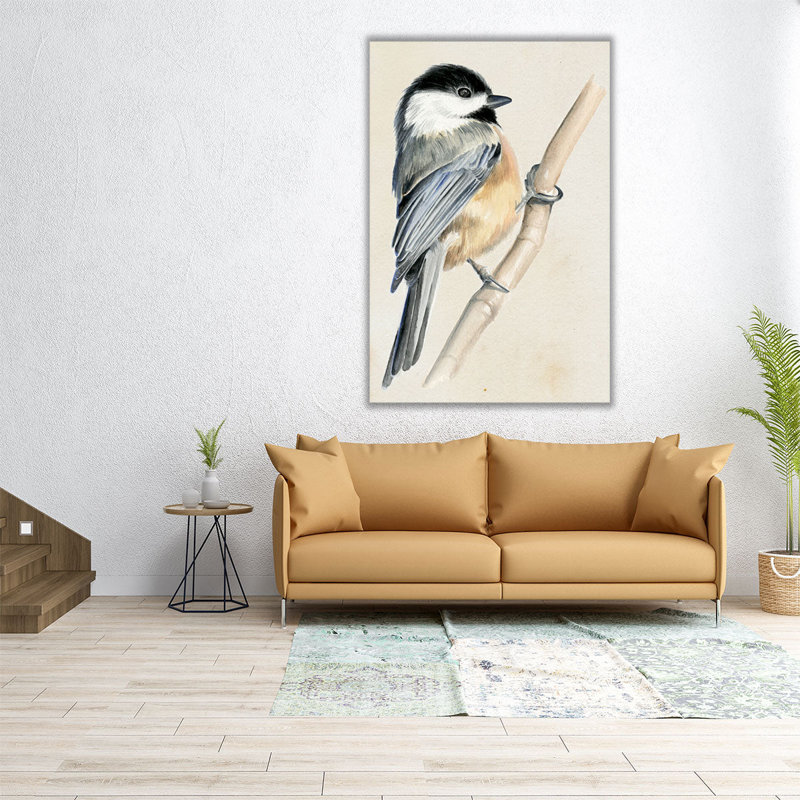 Petit oiseau sur une branche II - reproduction d'art sur toile, H 36 po x l 24 po
