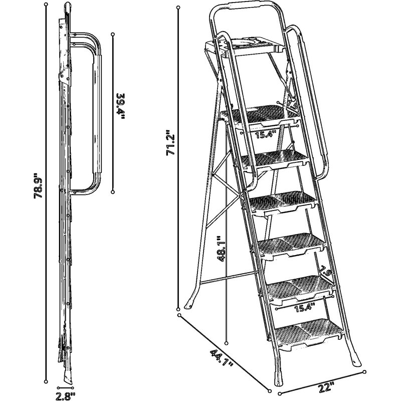 Échelle à 6 marches avec plateau à outils et mains courantes, escabeau en acier pliable d'une capacité de 800 lb, larges pédales antidérapantes pour une utilisation intérieure / extérieure dans la maison, le garage et l'atelier