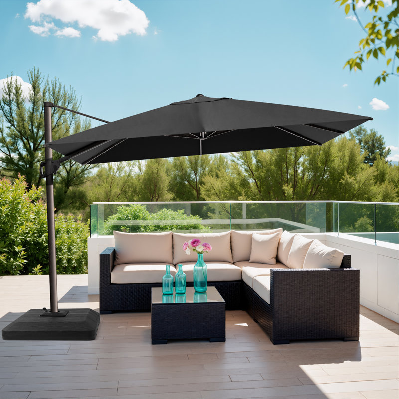 Parasol rectangulaire en porte-à-faux 12 'x 9' Demarea, contrepoids inclus, Noir