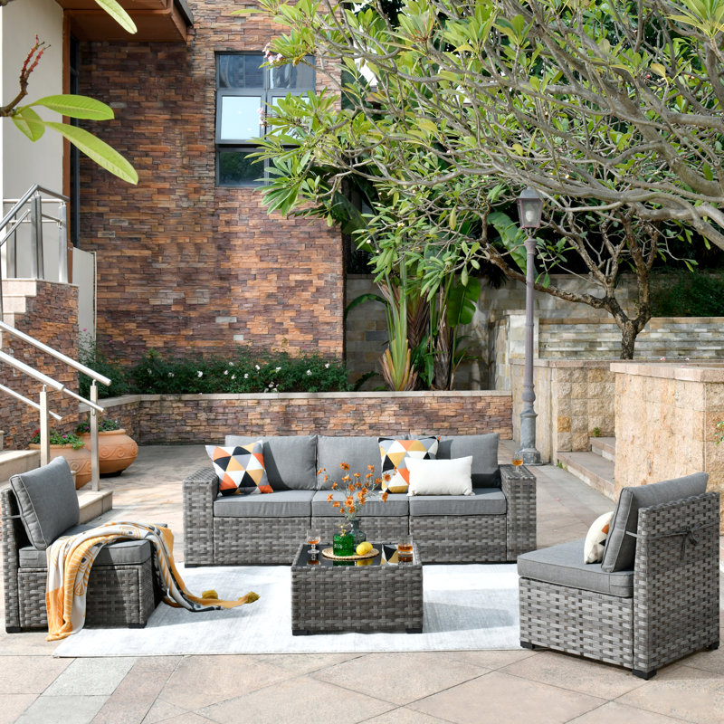 5-Person Wicker Patio Furniture Set With Cozy Cushions And Coffee Table, Dark Gray