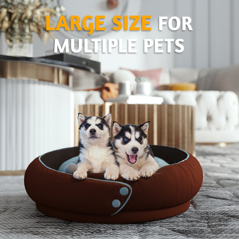 Man Friend Comfort WOWMAX Cuddler Dog Bed For Small And Medium Dogs Up To 13.6 kg, Bolstered Round Cozy Pet Bed With Double Sided Mat For All Season Comfort(Large)