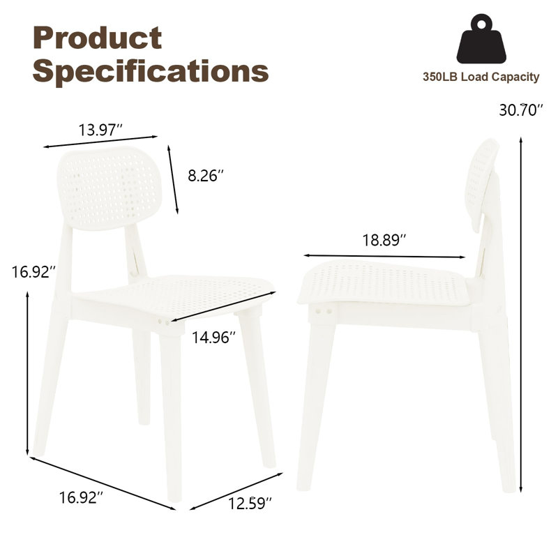 Chaises de cuisine en plastique Recaceik, Blanc, 2