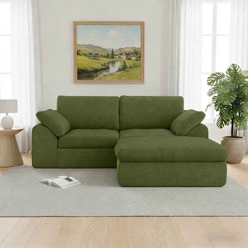 Canapé modulaire en L 78,8 po avec repose-pieds et canapé-lit modulaire Cloud, Chenille verte