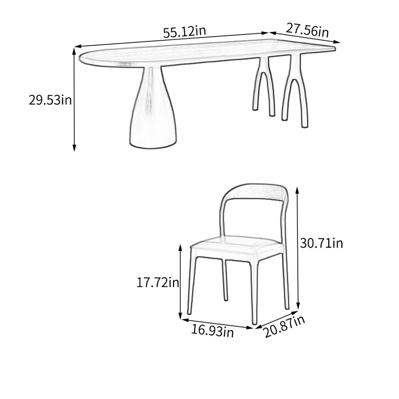 Ensemble de salle à manger rectangulaire, H 29,53 po x L 55,12 po x l 27,56 po, 5 pièces: table, 4 chaises