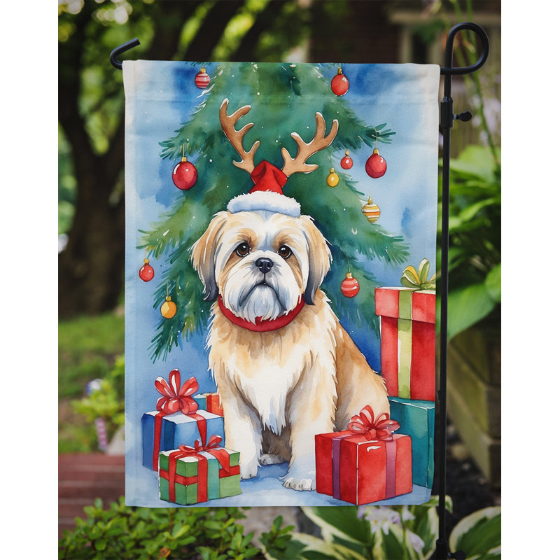 Drapeau de Noël renne de jardin, Lhasa Apso