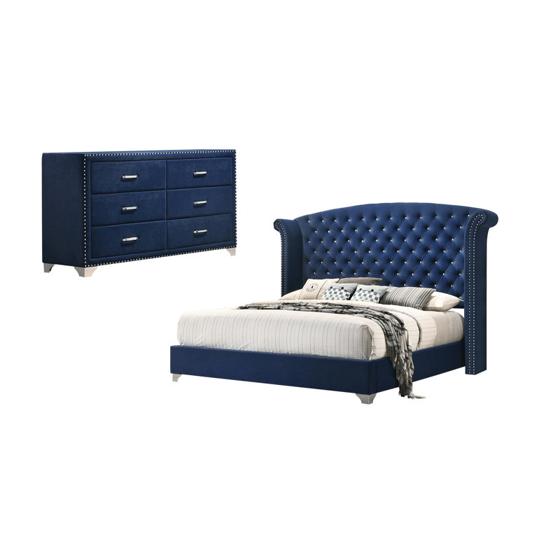 Ensemble de chambre à coucher 2 pièces avec commode bleu pacifique Myo, Grand