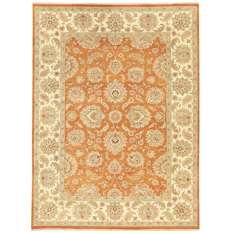 Hand Knotted Wool Area Rug in Rust And Ivory