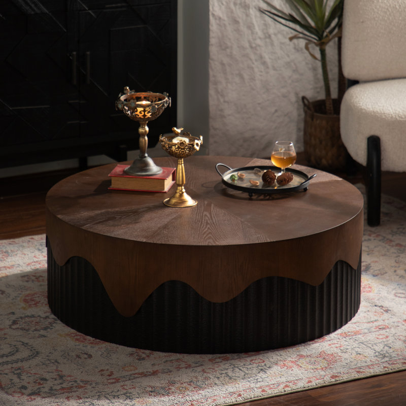 Table basse cannelée moderne avec plateau en verre trempé et rangement caché pour le salon