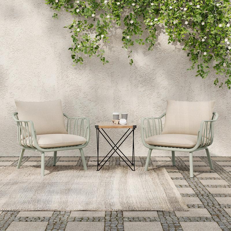 Fauteuil club d'extérieur Huron PP, finition verte avec coussin beige, ensemble de 2, Coussin beige / structure vert clair
