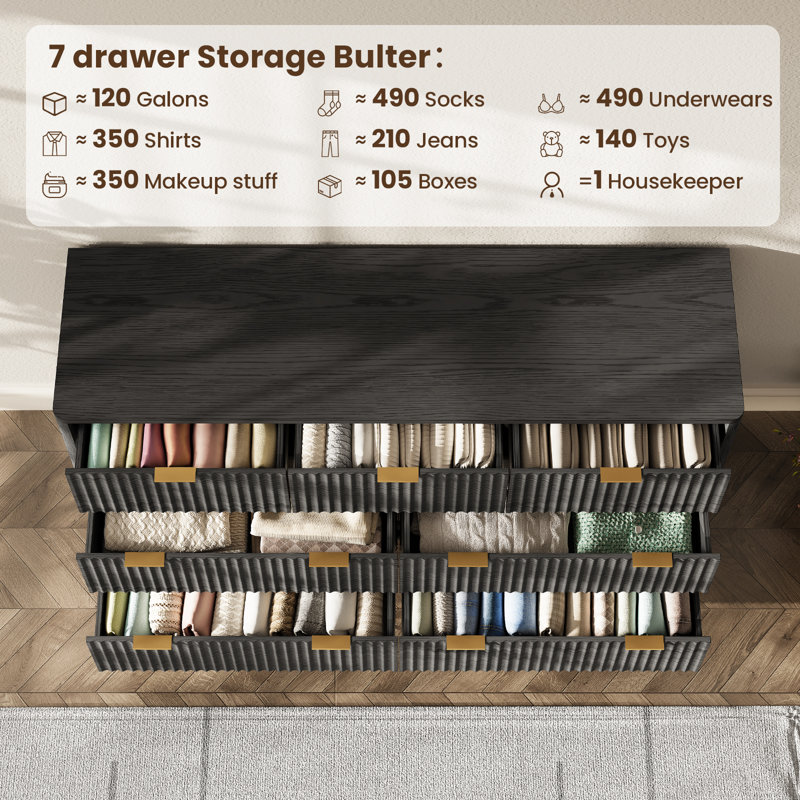 Donati 7-Drawer Dresser, Wood Chest of Drawers, Black