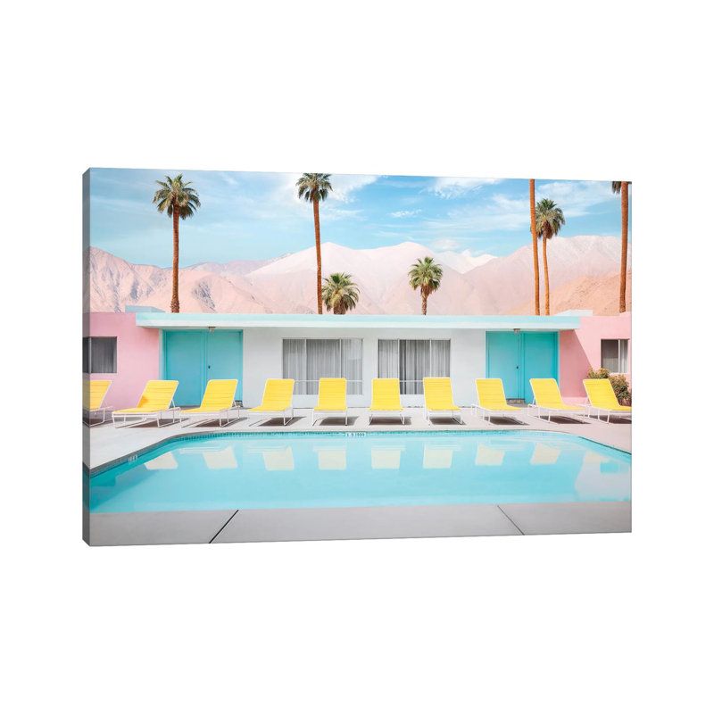 Palm Springs Pool Day - reproduction d'art murale encadrée, H 40 po x l 60 po, Toile tendue, Ne s’applique pas