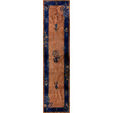 Floral Hand Knotted Wool Pile Antique Chinese Peking Hallway Runner Rug