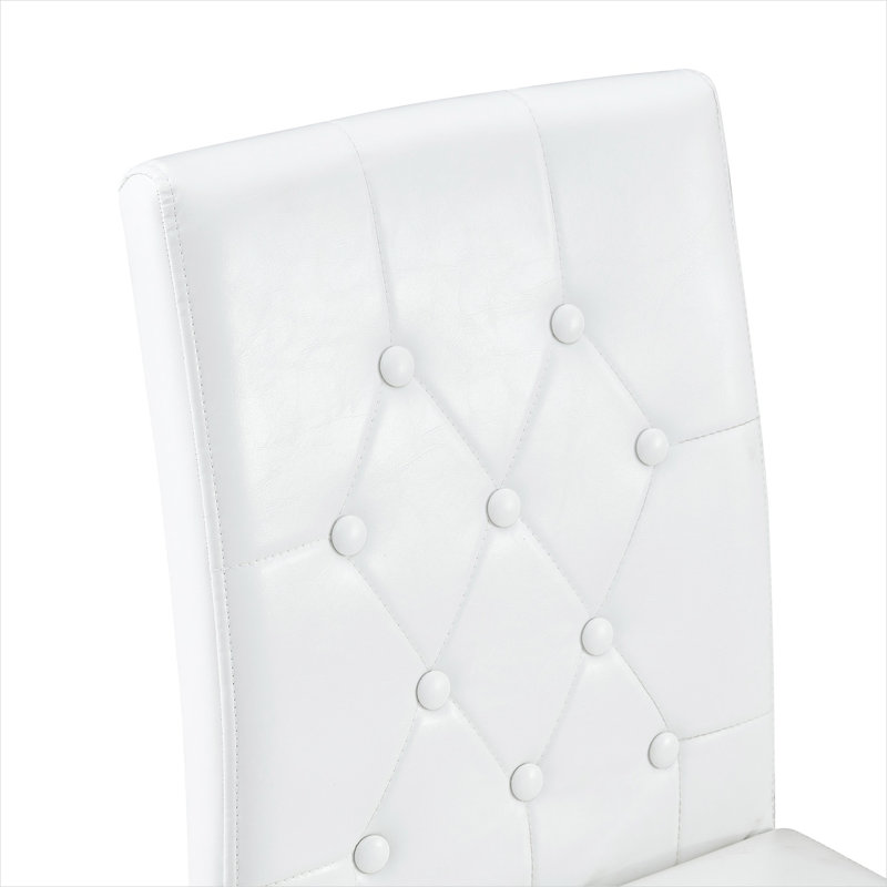 Chaises d'appoint blanches en cuir de polyuréthane blanc avec pieds en métal de couleur noire - dossier à boucle ergonomique, ensemble de 2, pour salle à manger et salle de réception, contemporain