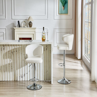 Fauteuil de bar rotatif moderne réglable, fauteuil pivotant à dossier en cuir de polyuréthane, convient au comptoir de la cuisine et à la salle à manger, hauteur réglable, capacité de supporter 300 livres (2 pièces)