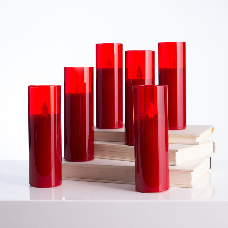 Ensemble de 6 bougies à DEL en verre rouge sans flamme avec télécommande