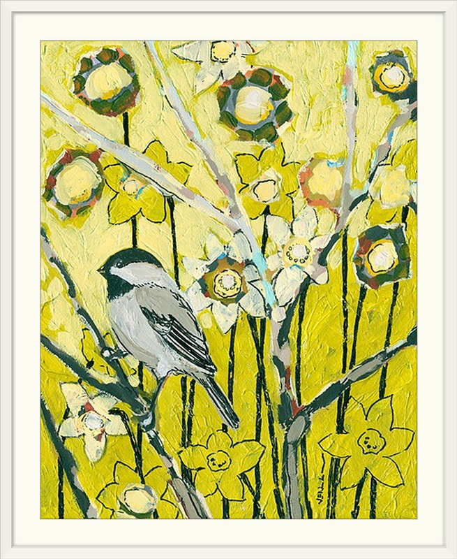 Nolani " Spring Chickadee ", 23" H x 20" W x 1" D, White Framed