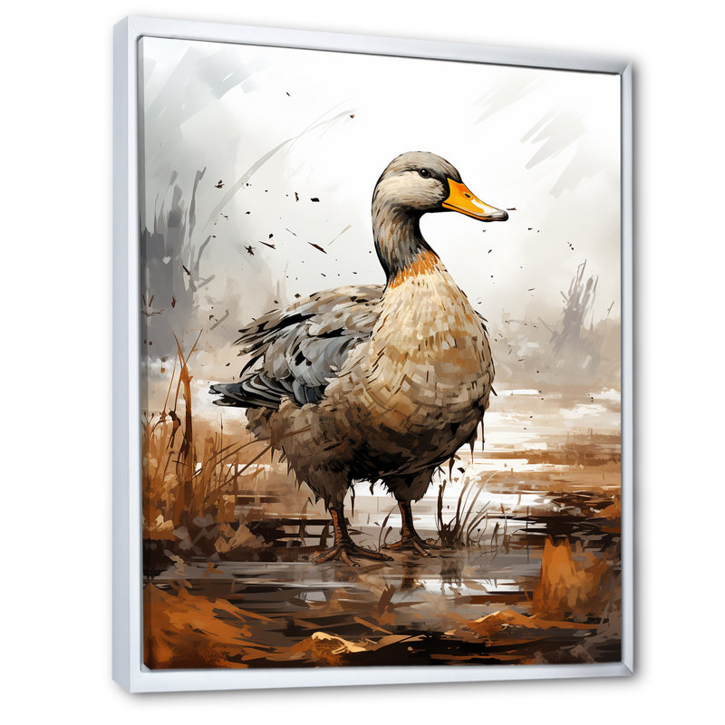 Art mural mural canard colvert minimaliste à l'étang III, Cadre flottant blanc, H 44 po x l 34 po