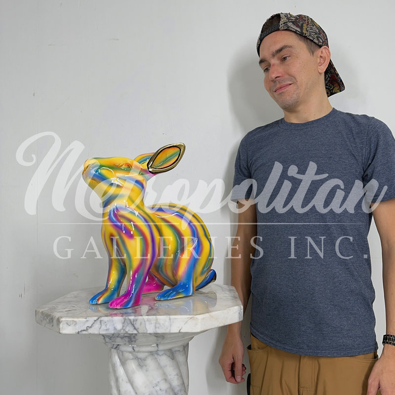 Bronze Color Splash Tie-Dye Sitting Bunny Sculpture