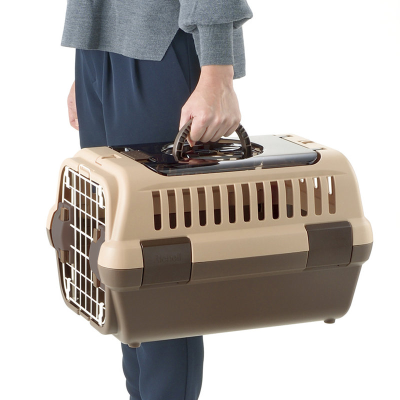 Small Brown Double Door Pet Carrier with Clear Top