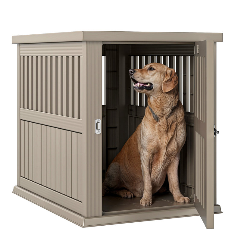 Cage en plastique pour chien pour petits et moyens chiens avec loquet de porte et ventilation, Beige