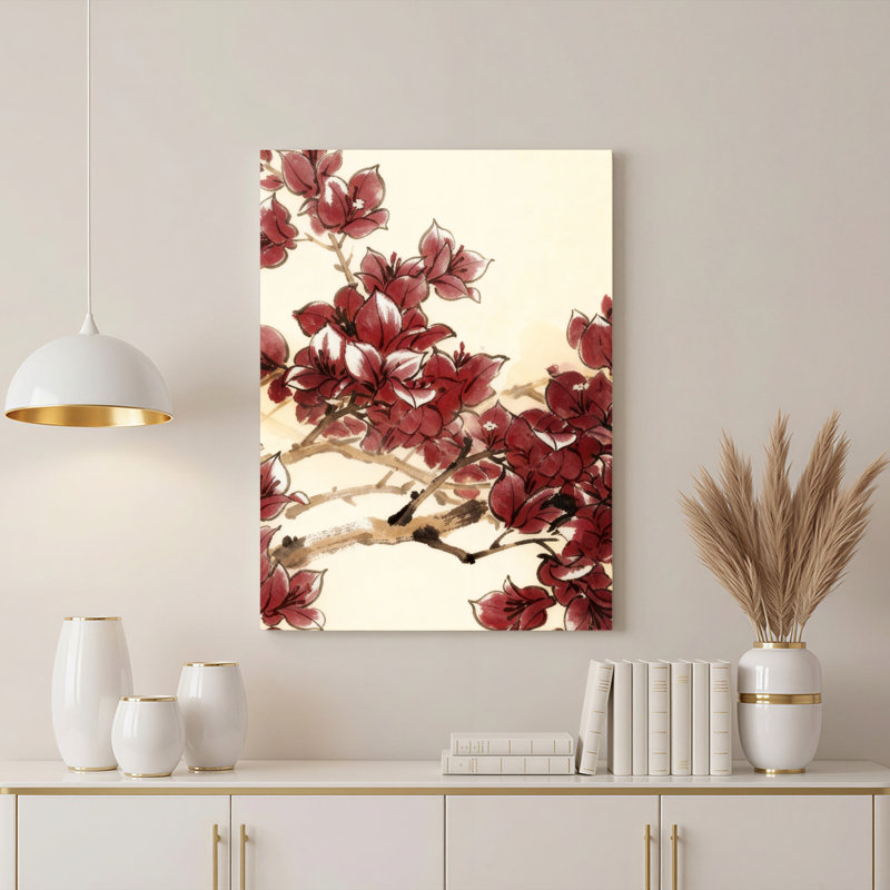 «Red Cherry Blossom», ensemble de 1 reproduction d'art sur toile tendue, H 36 po x l 24 po