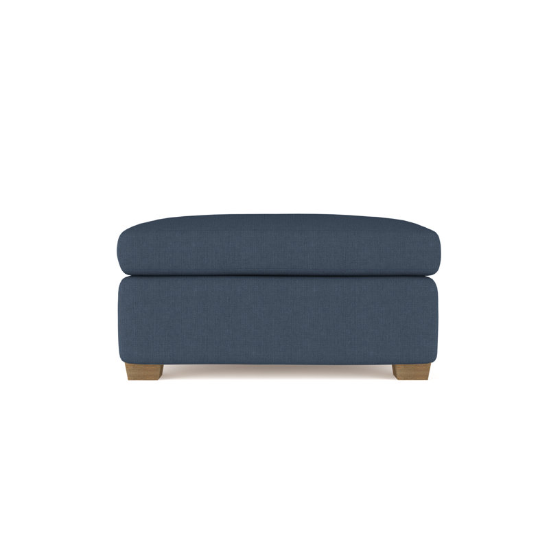 Rivington Ottoman, Box Weave Linen Blue Print, Weathered