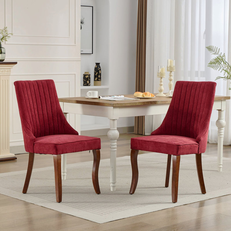 Chaise de salle à manger en rayonne en lin et flocage en lin, Lin vin rouge