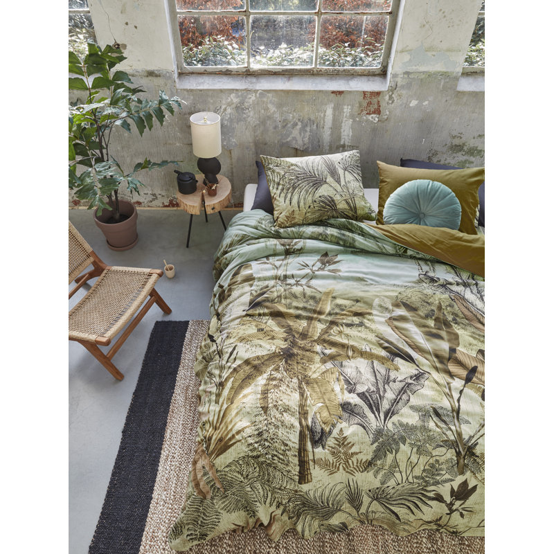 Palma cotton floral duvet cover set, Queen Duvet Cover + 2 Queen Shams