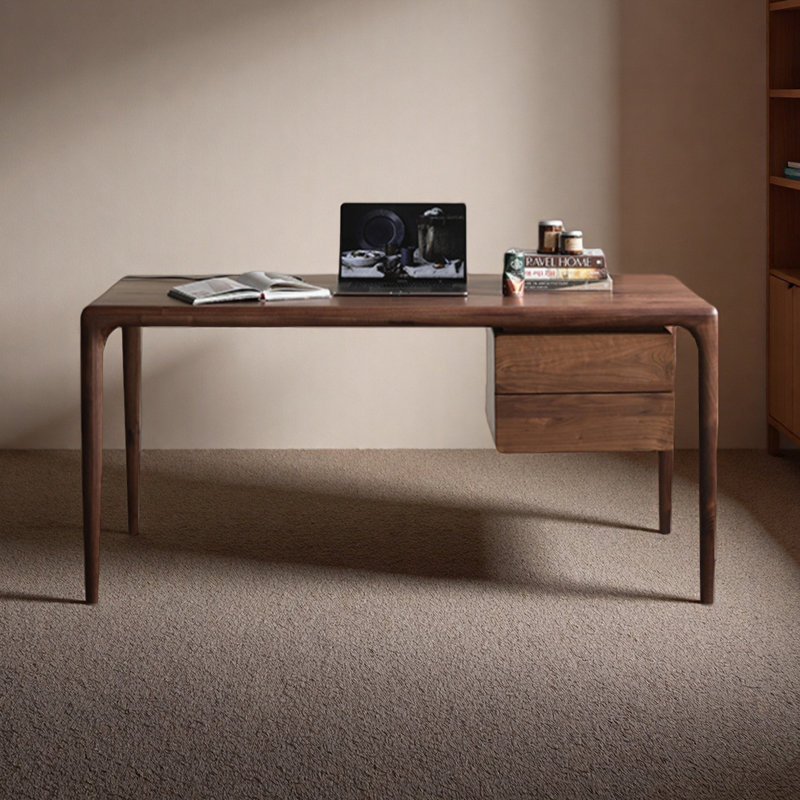 Bureau japonais moderne en noyer - rangement minimaliste, H 29,5 po x l 70,9 po x P 27,6 po