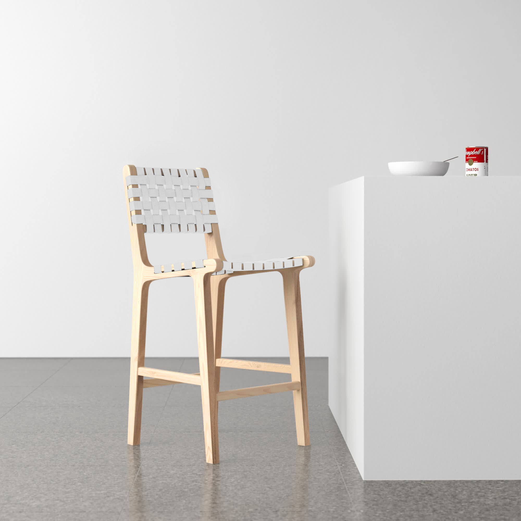 Alston Leather Stool, Counter Stool (27.16" Seat Height), White Leather/Natural Unfinished Frame