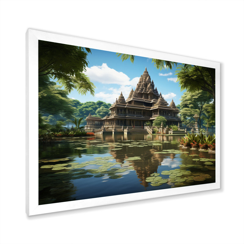 " Indian Art Temple Serenity I ", H 30 po x l 40 po x P 1,5 po, Cadre simple blanc