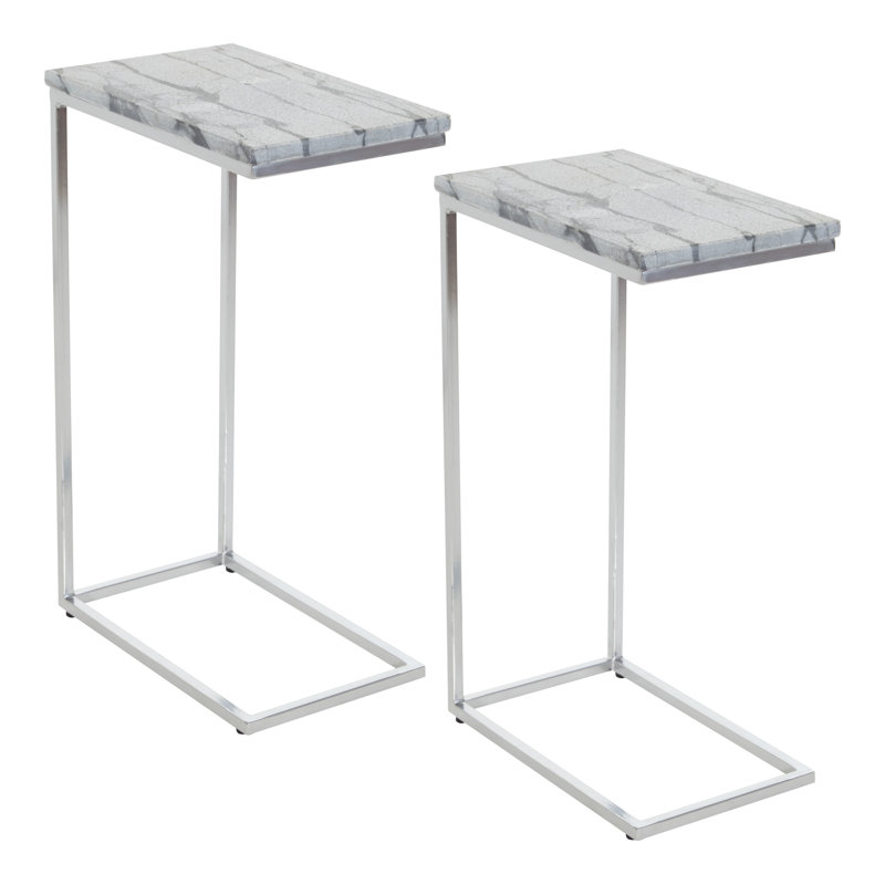 Table de bout en marbre uni Wallace, Gris, Chrome