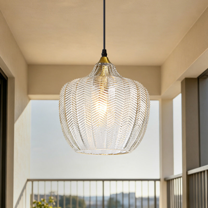 Mercer41 1 - Light Modern Black Gold Kitchen Island Single Pendant Light With 9.44In Clear Glass Shade, Clear