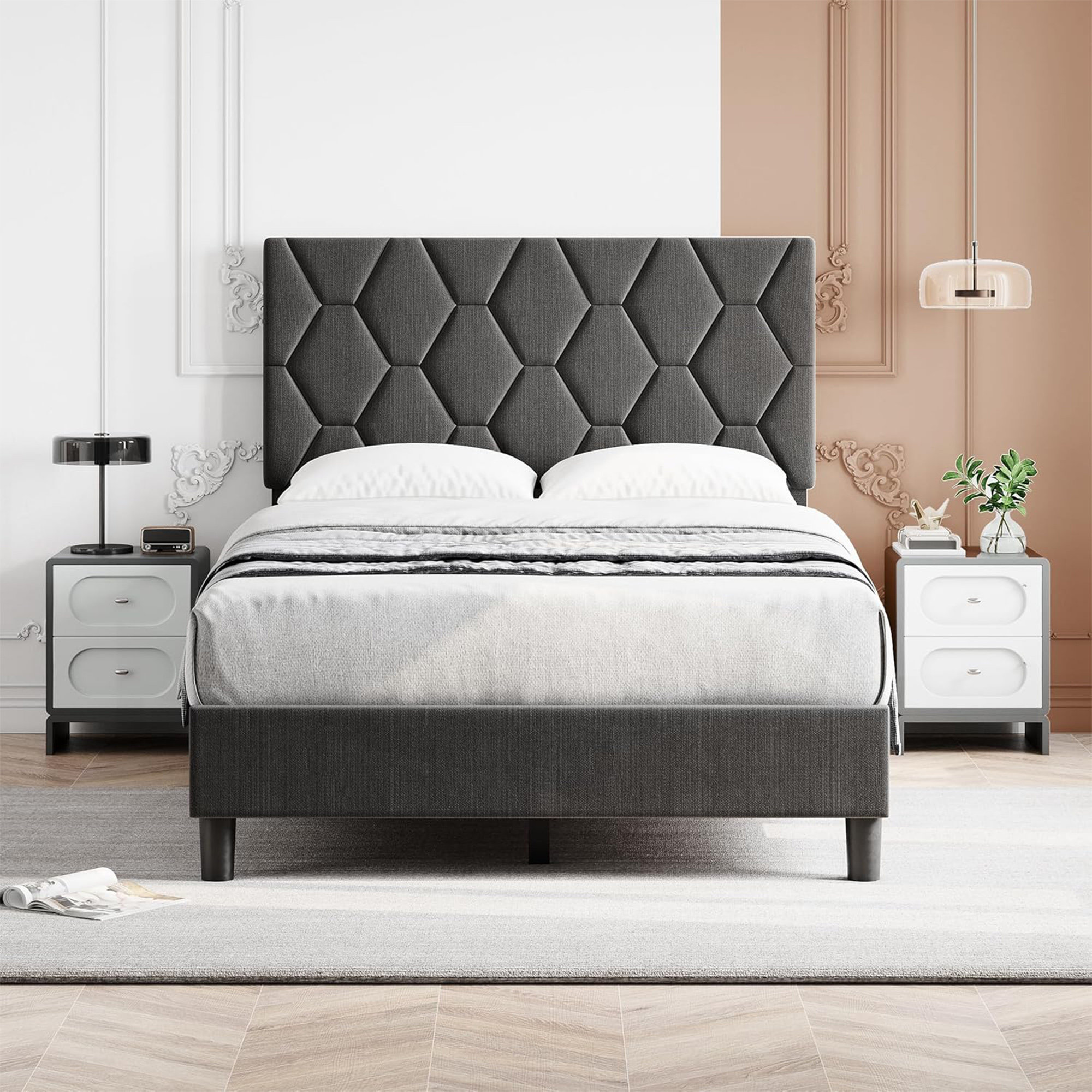 Ebern Designs Twin Size Platform Bed Frame With Upholstered Headboard ...