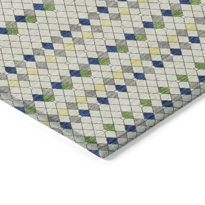 Machine Washable Indoor/Outdoor Christain ACN1412 Linen Rug, Rectangle 1'8" x 2'6"