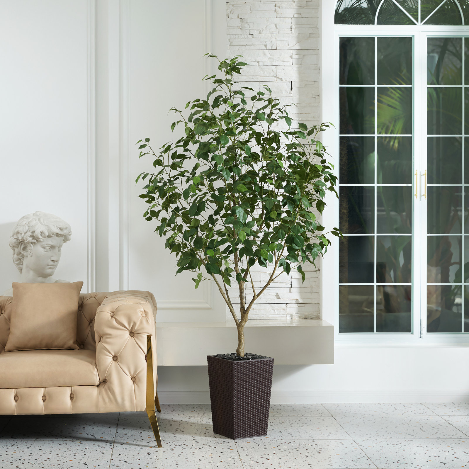 George Ficus Tree in Decorative Vase, 72" H x 24" W x 24" D, Brown