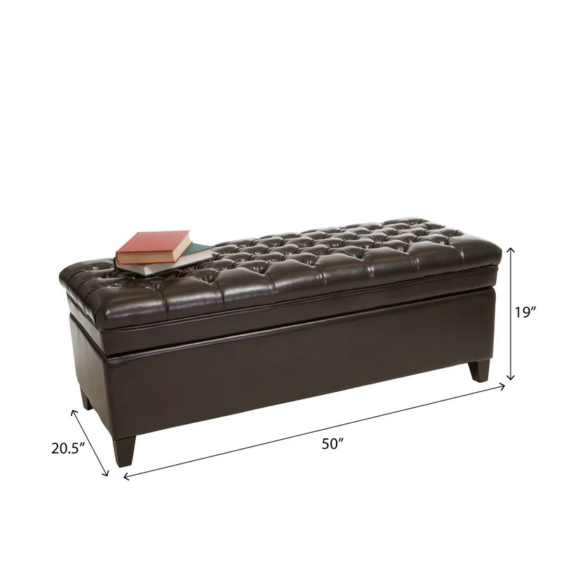  Repose-pieds capitonné en similicuir, banc de rangement rectangulaire pour entrée, chambre à coucher ou salon, espresso