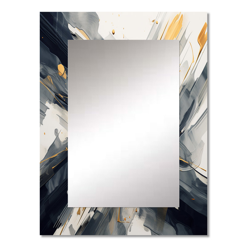 Gold and Grey Abstractions I - Abstract Shapes Decorative Mirror, Gray Wall Mirror, Printed Metal Art, 32" x 24"