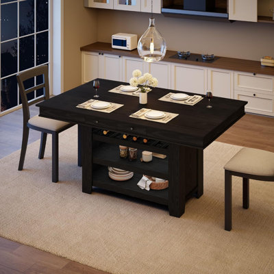60" Counter Height Dining Table for 4-6 – Kitchen Island with Wine Rack, 2 Drawers & Open Shelves – 4-Tier Stationary Storage for Dining Room or Kitchen