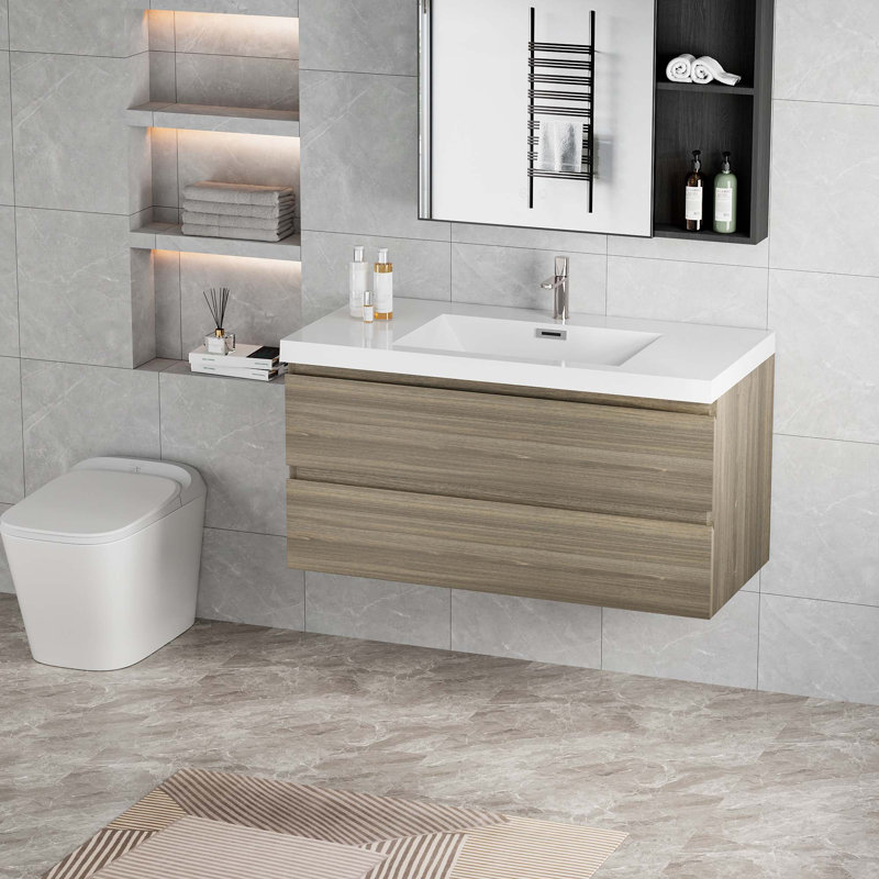 Floating Bathroom Vanity With Sink, Ash Gray