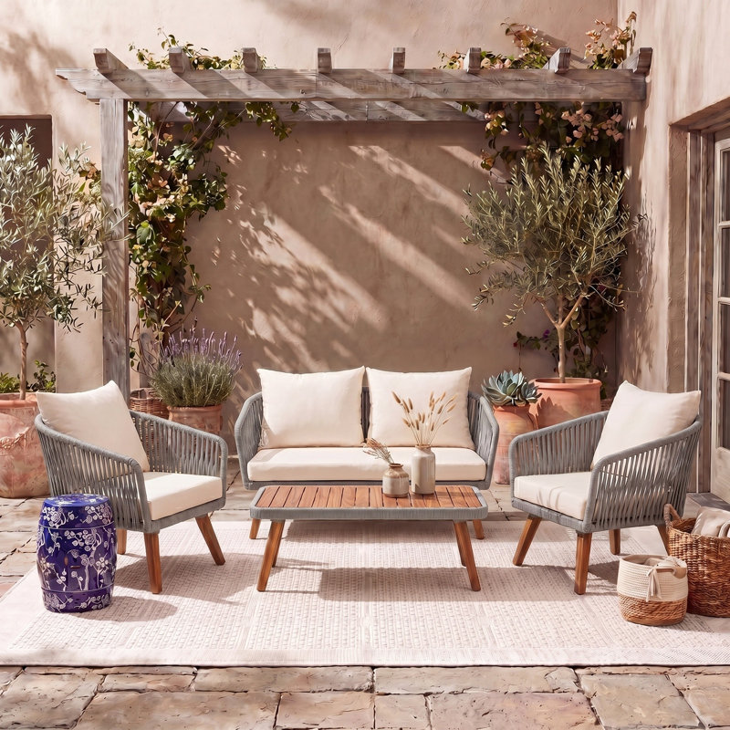 Muni 4 - Person Patio Conversation Set with Cushions, Gray, Gray